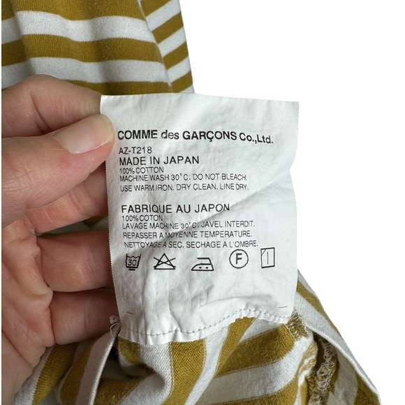 Comme des Garcons | PLAY Heart Patch Striped Long Sleeve Top Olive Green Medium - Picture 6 of 7